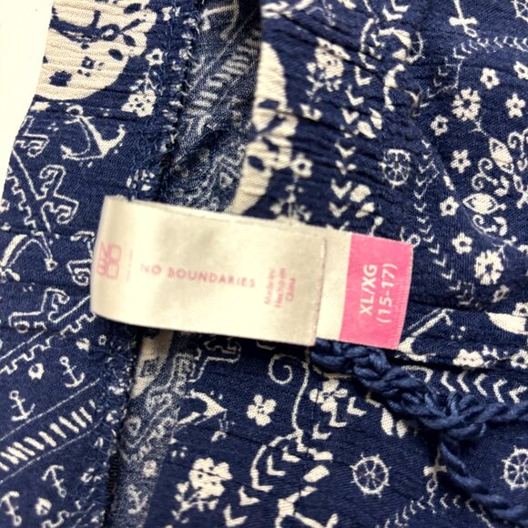 No Boundaries Navy Bandana Print Shorts – Boho Nautical Tassel Trim, XL (15–17) - Picture 2 of 8